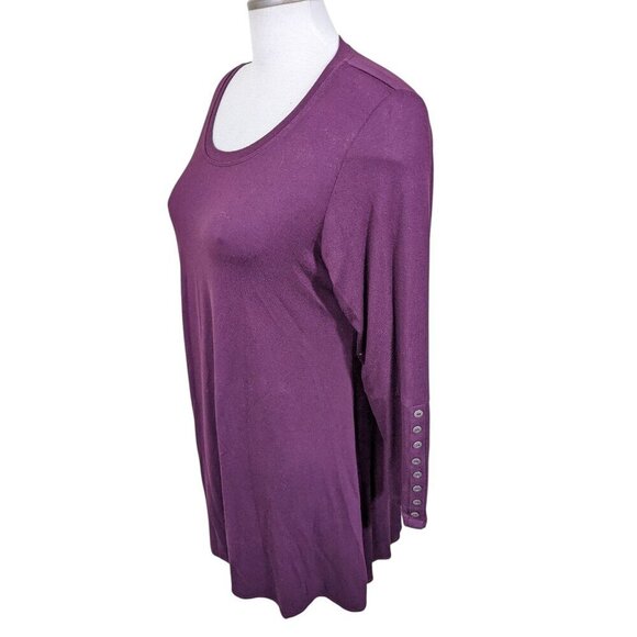 Comfy USA Women M Top Tunic Plum Purple Scoop Neck High Low Long Sleeve Button - Picture 3 of 7